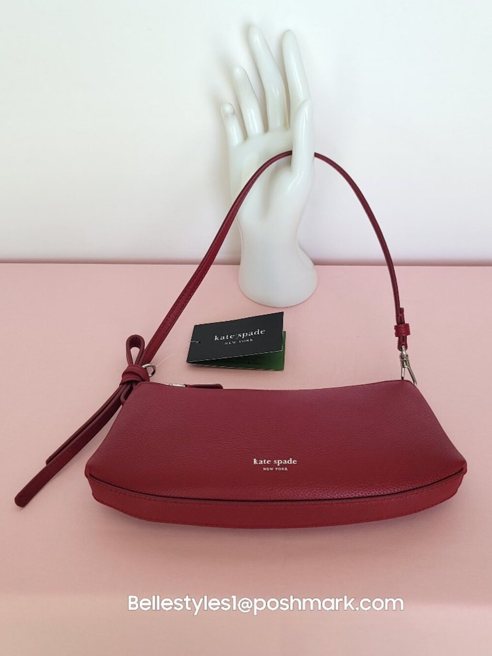 KATE SPADE Loop Pochette Pebbled Leather Mini Bag- Red Jam color⭐ - Picture 5 of 16